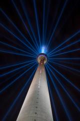tv tower in dusseldorf at night laser illuminated, germany- Stock Photo or Stock Video of rcfotostock | RC Photo Stock