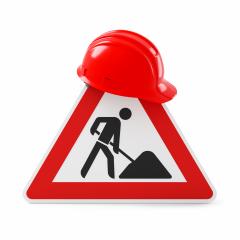 Under construction, road sign and red safety helmet, isolated on white background. 3D rendering : Stock Photo or Stock Video Download rcfotostock photos, images and assets rcfotostock | RC-Photo-Stock.: