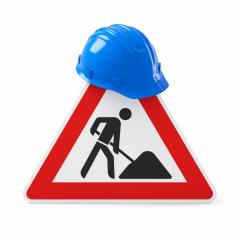 Under construction, road sign and safety helmet, isolated on white background. 3D rendering : Stock Photo or Stock Video Download rcfotostock photos, images and assets rcfotostock | RC-Photo-Stock.: