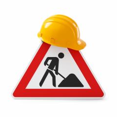 Under construction, road sign and safety helmet, isolated on white background. 3D rendering : Stock Photo or Stock Video Download rcfotostock photos, images and assets rcfotostock | RC-Photo-Stock.: