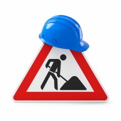 Under construction, road sign and safety helmet, isolated on white background. 3D rendering : Stock Photo or Stock Video Download rcfotostock photos, images and assets rcfotostock | RC Photo Stock.: