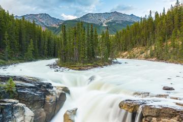 Upper Sunwapta Falls in Jasper National Park, Canada. The water originates from the Athabasca Glacier. Long exposure.- Stock Photo or Stock Video of rcfotostock | RC-Photo-Stock
