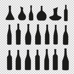vector bottles and glasses silhouette icon set on checked transparent background. Vector illustration. Eps 10 vector file.- Stock Photo or Stock Video of rcfotostock | RC Photo Stock