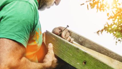 versatile craftsman working with wood to build a house on a summer day, DIY concept- Stock Photo or Stock Video of rcfotostock | RC Photo Stock