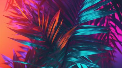 Vibrant neon palm leaves against a vivid gradient background- Stock Photo or Stock Video of rcfotostock | RC Photo Stock