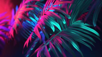 Vibrant neon-colored tropical leaves on a dark background- Stock Photo or Stock Video of rcfotostock | RC Photo Stock