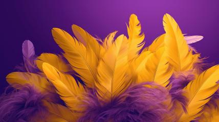 Vibrant yellow feathers with hints of purple gracefully overlap against a rich purple background, exuding a sense of elegance and softness- Stock Photo or Stock Video of rcfotostock | RC Photo Stock