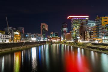 view of the media harbor at ngiht in Dusseldorf- Stock Photo or Stock Video of rcfotostock | RC Photo Stock