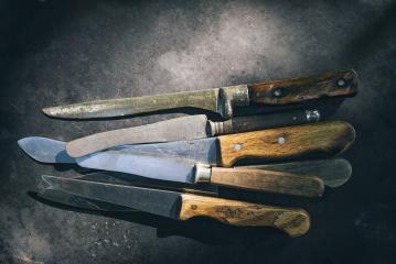 Vintage Butcher meat cleavers on dark wooden background- Stock Photo or Stock Video of rcfotostock | RC Photo Stock