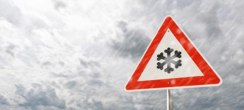 warning sign - Caution snow fall or first snow, winter driving risk of snow and ice with cloudy snow storm- Stock Photo or Stock Video of rcfotostock | RC Photo Stock