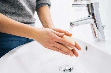 Washing hands with soap and hot water at home bathroom sink woman cleansing hand hygiene for coronavirus outbreak prevention. Corona Virus pandemic protection by washing hands frequently.- Stock Photo or Stock Video of rcfotostock | RC-Photo-Stock