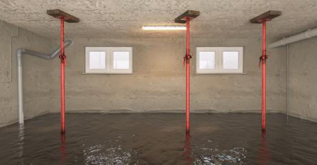 Water damage after flooding in the basement with ceiling supports- Stock Photo or Stock Video of rcfotostock | RC Photo Stock
