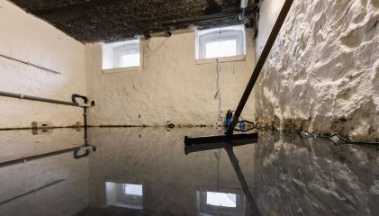 Water damage in basement under water with mold on the wall and puller- Stock Photo or Stock Video of rcfotostock | RC Photo Stock