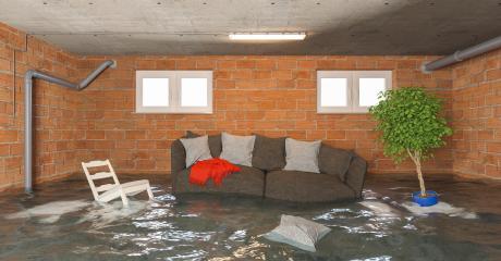 Water damager after flooding in basement with floating sofa and furniture- Stock Photo or Stock Video of rcfotostock | RC-Photo-Stock