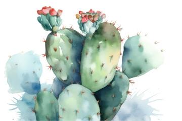 Watercolor painting of cacti with pink blossoms and spines- Stock Photo or Stock Video of rcfotostock | RC Photo Stock