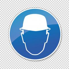 Wear head protection. Please Wear Head helmet Protection, mandatory sign or safety sign, on checked transparent background. Vector Eps 10.- Stock Photo or Stock Video of rcfotostock | RC-Photo-Stock