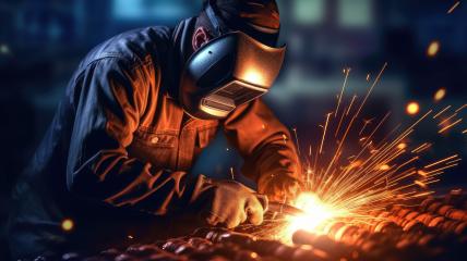 Welder in protective gear welding metal, vibrant sparks flying- Stock Photo or Stock Video of rcfotostock | RC Photo Stock