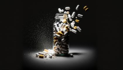 White and yellow medical pills flying out of the bottle (Generative AI) : Stock Photo or Stock Video Download rcfotostock photos, images and assets rcfotostock | RC Photo Stock.:
