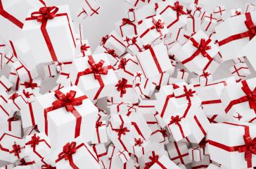 White christmas gifts or presents with red ribbon- Stock Photo or Stock Video of rcfotostock | RC-Photo-Stock