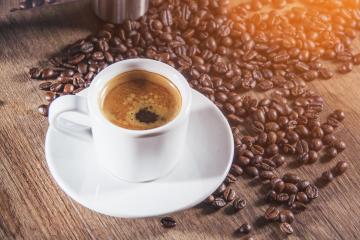 White Cup of Espresso on wooden table. Top view.- Stock Photo or Stock Video of rcfotostock | RC-Photo-Stock