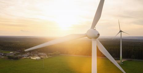 Wind turbine and agricultural fields - Energy Production with clean and Renewable Energy - copyspace for your individual text- Stock Photo or Stock Video of rcfotostock | RC-Photo-Stock