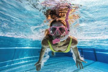 woman in snorkeling mask dive underwater in swimming pool in spa resort. Travel lifestyle, water sport outdoor adventure, swimming lessons on summer holidays.- Stock Photo or Stock Video of rcfotostock | RC Photo Stock
