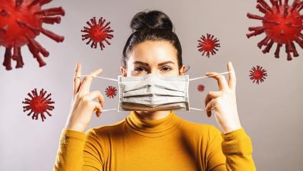 Woman wearing anti virus protection mask to protect from corona COVID-19 and SARS cov 2 infection- Stock Photo or Stock Video of rcfotostock | RC-Photo-Stock