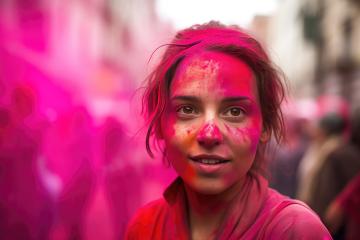 Woman with vibrant pink powder on her face during a festival : Stock Photo or Stock Video Download rcfotostock photos, images and assets rcfotostock | RC Photo Stock.: