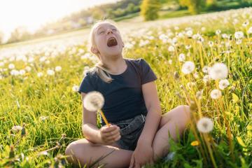 young girl sitting in a sunny field full of dandelions, holding one in her hand and laughing joyfully with her head tilted back. The sun is shining brightly, capturing the essence of a warm spring day : Stock Photo or Stock Video Download rcfotostock photos, images and assets rcfotostock | RC Photo Stock.:
