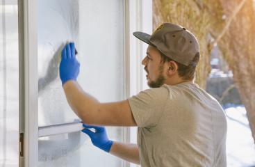 young man is using a rag and squeegee while cleaning windows.- Stock Photo or Stock Video of rcfotostock | RC-Photo-Stock