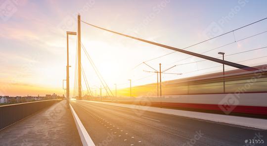  Theodor Heuss bridge at sunset with traffic train  : Stock Photo or Stock Video Download rcfotostock photos, images and assets rcfotostock | RC Photo Stock.: