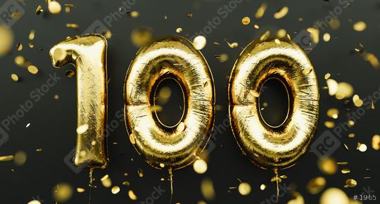 100 years old. Gold balloons number 100th anniversary, happy birthday congratulations, with falling confetti  : Stock Photo or Stock Video Download rcfotostock photos, images and assets rcfotostock | RC Photo Stock.: