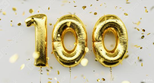 100 years old. Gold balloons number 100th anniversary, happy birthday congratulations, with falling confetti on white background  : Stock Photo or Stock Video Download rcfotostock photos, images and assets rcfotostock | RC Photo Stock.: