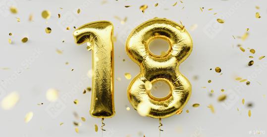 18 years old. Gold balloons number 18th anniversary, happy birthday congratulations, with falling confetti on white background  : Stock Photo or Stock Video Download rcfotostock photos, images and assets rcfotostock | RC Photo Stock.: