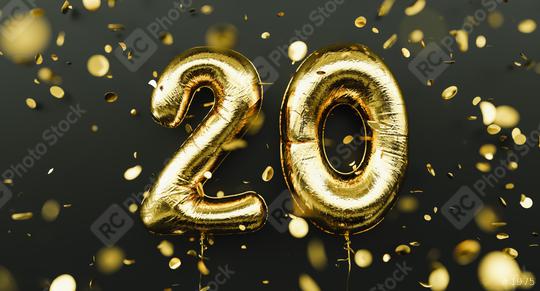 20 years old. Gold balloons number 20th anniversary, happy birthday congratulations, with falling confetti  : Stock Photo or Stock Video Download rcfotostock photos, images and assets rcfotostock | RC Photo Stock.: