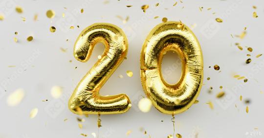 20 years old. Gold balloons number 20th anniversary, happy birthday congratulations, with falling confetti on white background  : Stock Photo or Stock Video Download rcfotostock photos, images and assets rcfotostock | RC Photo Stock.: