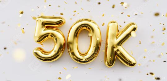 50k followers celebration. Social media achievement poster. 50k followers thank you lettering. Golden sparkling confetti ribbons. Gratitude text on white background.  : Stock Photo or Stock Video Download rcfotostock photos, images and assets rcfotostock | RC-Photo-Stock.: