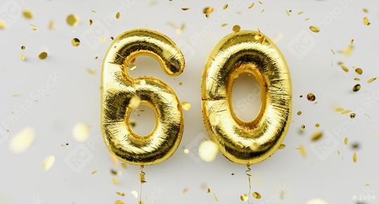 60 years old. Gold balloons number 60th anniversary, happy birthday congratulations, with falling confetti on white background  : Stock Photo or Stock Video Download rcfotostock photos, images and assets rcfotostock | RC Photo Stock.: