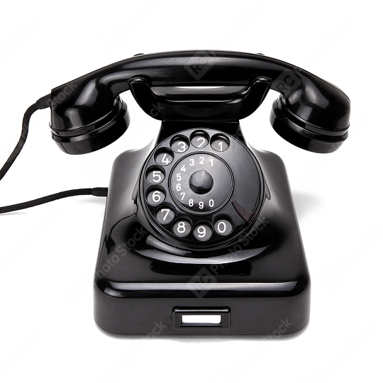 A classic black rotary dial telephone with a coiled cord and handset, isolated on a white background showcasing its vintage design and nostalgic charm  : Stock Photo or Stock Video Download rcfotostock photos, images and assets rcfotostock | RC Photo Stock.: