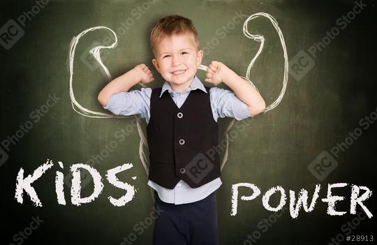 A confident boy smiling in front of a chalkboard with drawn muscular arms, symbolizing strength and empowerment, with the words "Kids Power" written in bold chalk letters
  : Stock Photo or Stock Video Download rcfotostock photos, images and assets rcfotostock | RC Photo Stock.: