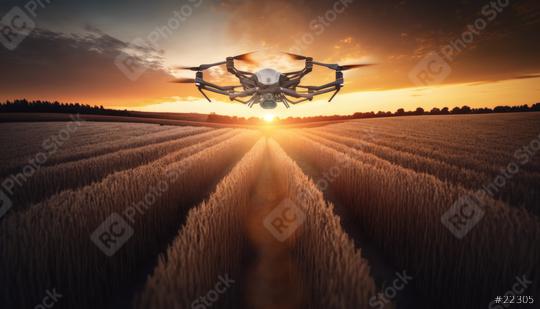 a drone for agriculture soars. Precision agriculture and smart agriculture at sunset  (Generative AI)  : Stock Photo or Stock Video Download rcfotostock photos, images and assets rcfotostock | RC Photo Stock.:
