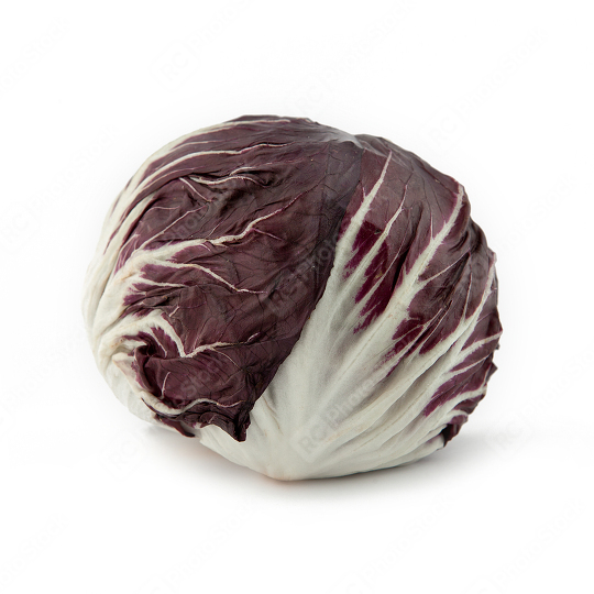 A fresh head of radicchio with deep purple-red leaves and white veins, isolated on a white background showcasing its crisp texture and vibrant color contrast   : Stock Photo or Stock Video Download rcfotostock photos, images and assets rcfotostock | RC Photo Stock.: