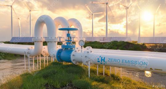 A hydrogen pipeline with wind turbines and solar panel power plants in the background. transformation of the energy sector towards to ecology zero emission concept image  : Stock Photo or Stock Video Download rcfotostock photos, images and assets rcfotostock | RC Photo Stock.: