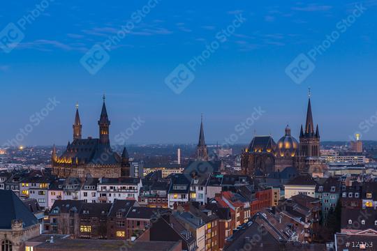aachen cathedral (Dom) and town hall at dusk  : Stock Photo or Stock Video Download rcfotostock photos, images and assets rcfotostock | RC Photo Stock.:
