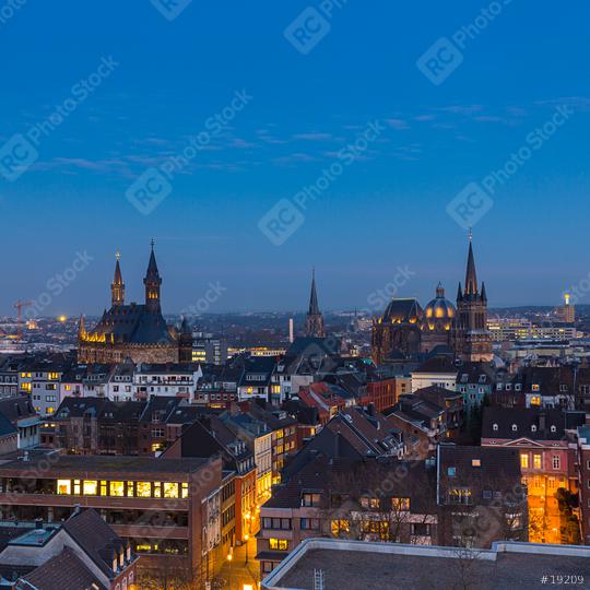 aachen cathedral (Dom) and town hall at dusk  : Stock Photo or Stock Video Download rcfotostock photos, images and assets rcfotostock | RC Photo Stock.: