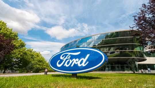 AACHEN, GERMANY APRIL, 2017: Ford logo on a company building. The Ford Motor Company is an American multinational automaker headquartered in Dearborn, Michigan.  : Stock Photo or Stock Video Download rcfotostock photos, images and assets rcfotostock | RC Photo Stock.: