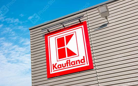 AACHEN, GERMANY FEBRUARY, 2017: Kaufland logo on hypermarket from German chain, part of Schwartz Gruppe.  : Stock Photo or Stock Video Download rcfotostock photos, images and assets rcfotostock | RC Photo Stock.: