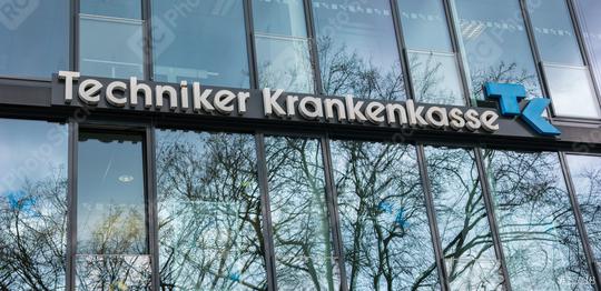 AACHEN, GERMANY FEBRUARY, 2017: Llogo of the brand "TK - Techniker Krankenkasse". The Techniker Krankenkasse (TK) is a replacement fund and therefore the statutory health insurance fund in germany.   : Stock Photo or Stock Video Download rcfotostock photos, images and assets rcfotostock | RC Photo Stock.: