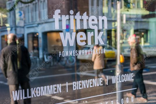 AACHEN, GERMANY JANUARY, 2017: Close up of Frittenwerk logo in the city of Aachen. Frittenwerk is a German fries Manufacture company of fast food restaurants in NRW Germany.  : Stock Photo or Stock Video Download rcfotostock photos, images and assets rcfotostock | RC Photo Stock.: