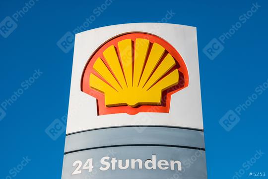 AACHEN, GERMANY JANUARY, 2017: Sign of the Shell Oil Company. Shell Oil Company is United States-based subsidiary of Royal Dutch Shell, a multinational oil company.  : Stock Photo or Stock Video Download rcfotostock photos, images and assets rcfotostock | RC Photo Stock.: